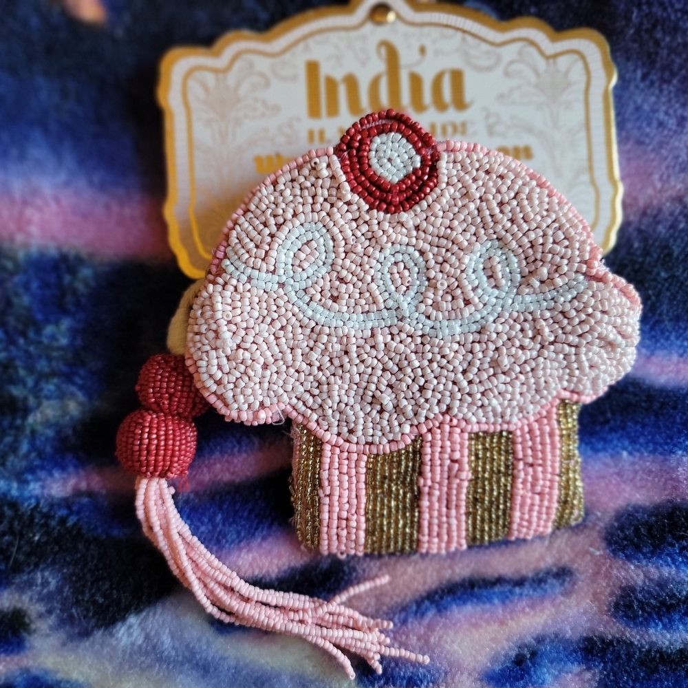 Pink and Gold Hand Beaded Coin Purse